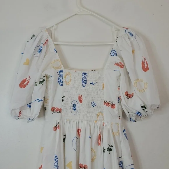 Abercrombie & Fitch Emerson Poplin Puff Sleeve Midi Dress Size XXST Novelty Prin - Picture 11 of 15